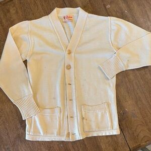 Vintage Stadium Sportswear Shaker Cardigan Sweater, Cream, Small
